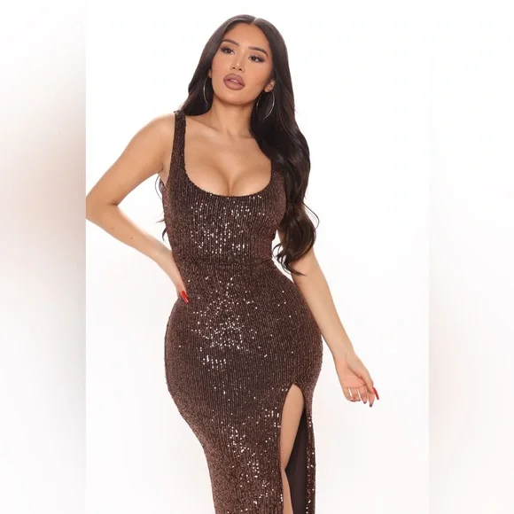 Fashion Nova | Dresses | Fashion Nova Family Affair Sequin Dress Brown |  Poshmark